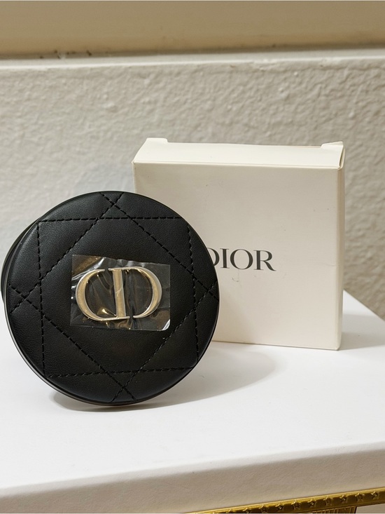 Dior Other - Dior Black Quilted Leather Round Compact Mirror with CD Charm